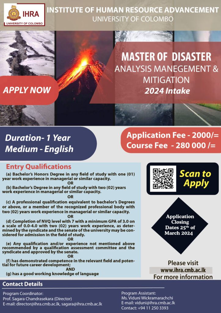 Application Calling for Master of Disaster Analysis Management & Mitigation (MDAMM) – Intake 2024