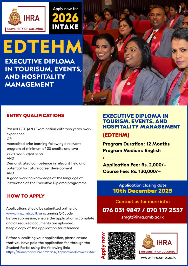 Application Calling for Executive Diploma in Tourism, Events and Hospitality Management (EDTEHM) - Intake 2025