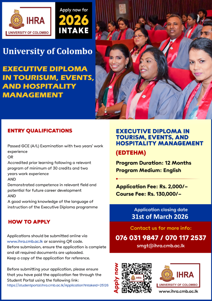 Application Calling for Executive Diploma in Tourism, Events and Hospitality Management (EDTEHM) - Intake 2026