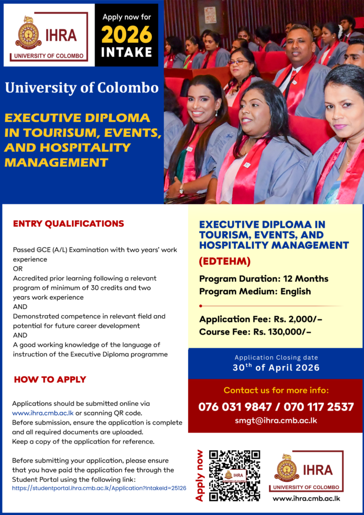 Application Calling for Executive Diploma in Tourism, Events and Hospitality Management (EDTEHM) - Intake 2026